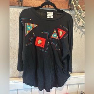 Black Geometric Embroidered Blouse